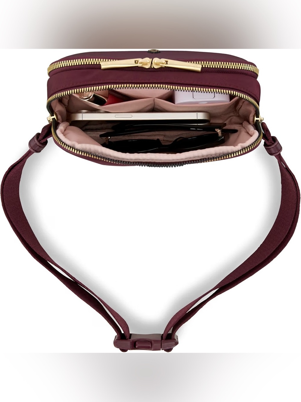 Samsonite Mobile Solution 2 RFID Waist Pack Merlot Gold Belt Bag Crossbody NWOT